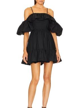 Ulla Johnson Lila Off-the-Shoulder Cotton Poplin Mini Dress in Black
